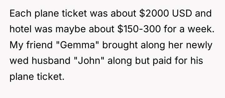 Each plane ticket was about $2000 USD and hotel was...