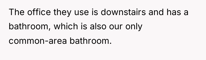 The office they use is downstairs and has a bathroom,...