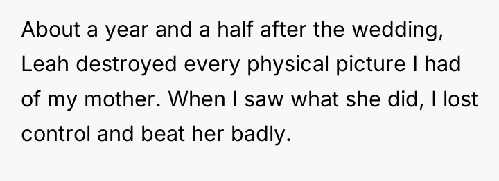 About a year and a half after the wedding, Leah...