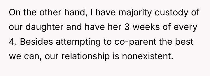 On the other hand, I have majority custody of our...