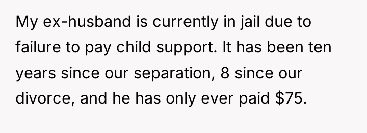 My ex-husband is currently in jail due to failure to...