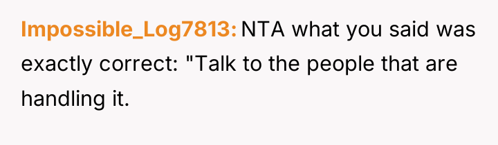 Impossible_Log7813 NTA what you said was exactly correct: "Talk to...