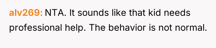 alv269 NTA. It sounds like that kid needs professional help....