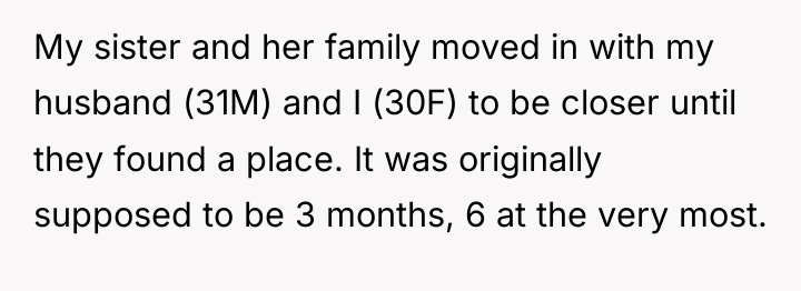 My sister and her family moved in with my husband...
