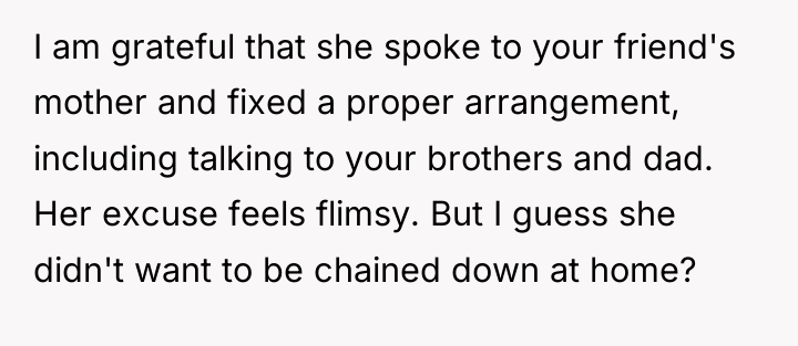 I am grateful that she spoke to your friend's mother...
