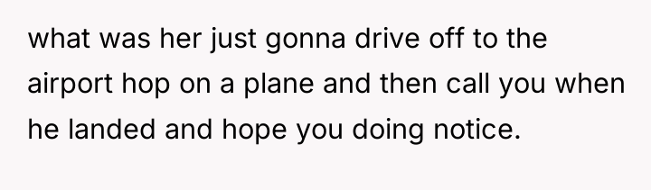 what was her just gonna drive off to the airport...