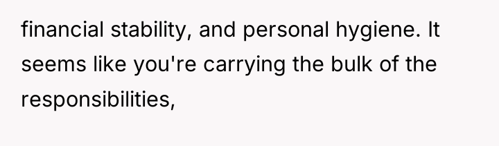 financial stability, and personal hygiene. It seems like you're carrying...