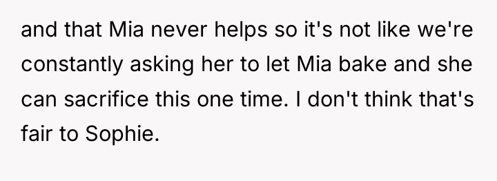 and that Mia never helps so it's not like we're...