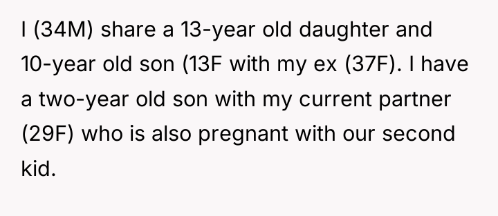 I (34M) share a 13-year old daughter and 10-year old...