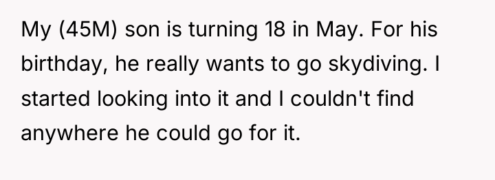 My (45M) son is turning 18 in May. For his...