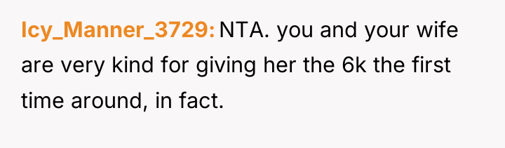 Icy_Manner_3729 NTA. you and your wife are very kind for...