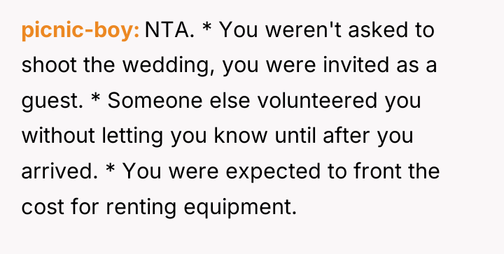picnic-boy NTA. * You weren't asked to shoot the wedding,...