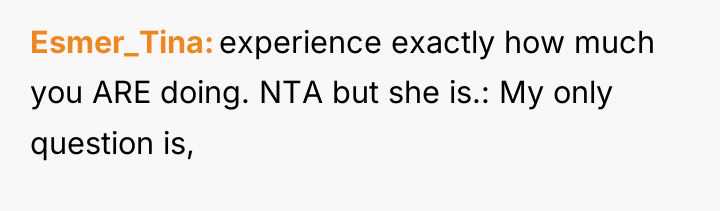Esmer_Tina experience exactly how much you ARE doing. NTA but...