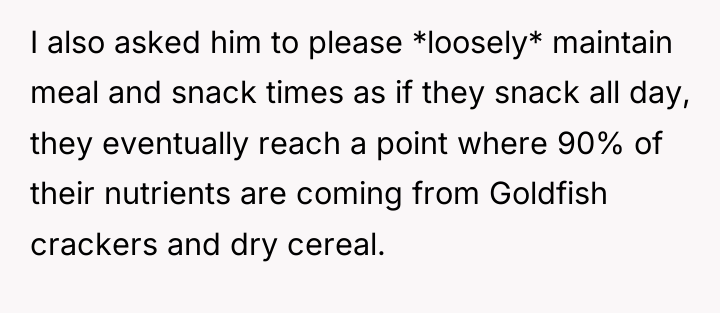 I also asked him to please *loosely* maintain meal and...