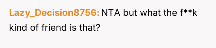 Lazy_Decision8756 NTA but what the f**k kind of friend is...