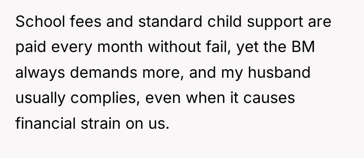 School fees and standard child support are paid every month...