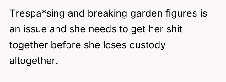 Trespa*sing and breaking garden figures is an issue and she...