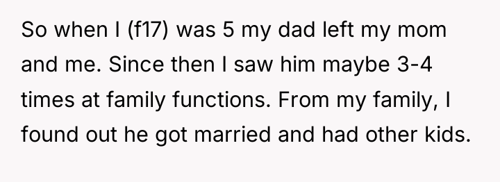 So when I (f17) was 5 my dad left my...