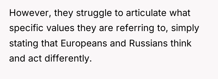However, they struggle to articulate what specific values they are...