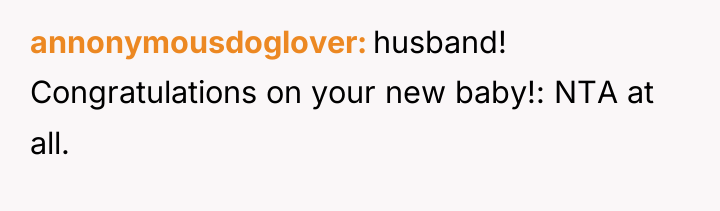 annonymousdoglover husband! Congratulations on your new baby!: NTA at all.
