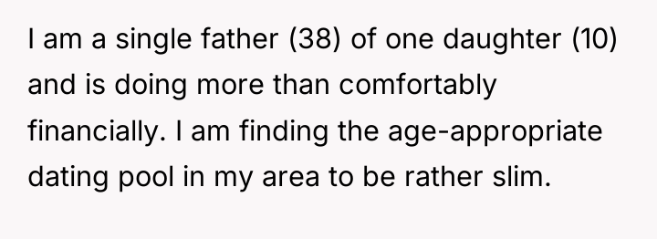 I am a single father (38) of one daughter (10)...