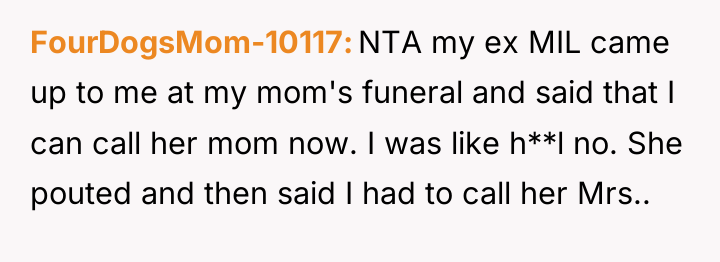 FourDogsMom-10117 NTA my ex MIL came up to me at...