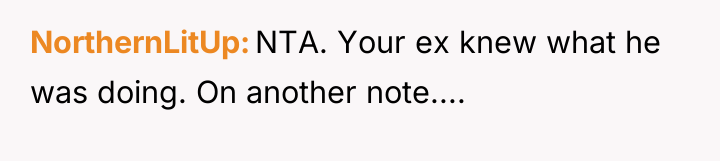 NorthernLitUp NTA. Your ex knew what he was doing. On...