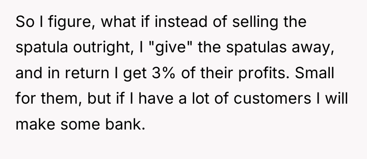 So I figure, what if instead of selling the spatula...