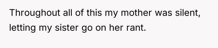 Throughout all of this my mother was silent, letting my...