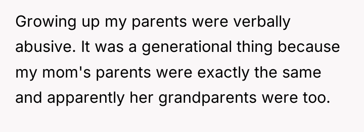 Growing up my parents were verbally abusive. It was a...