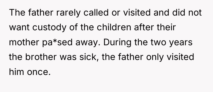 The father rarely called or visited and did not want...