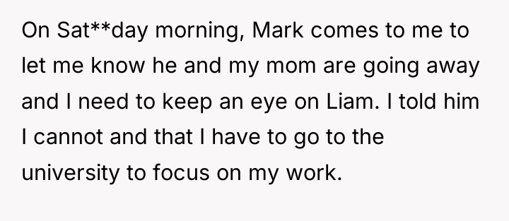 On Sat**day morning, Mark comes to me to let me...
