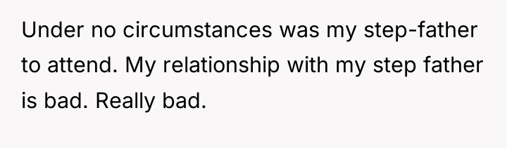 Under no circumstances was my step-father to attend. My relationship...