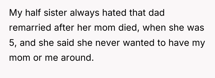 My half sister always hated that dad remarried after her...