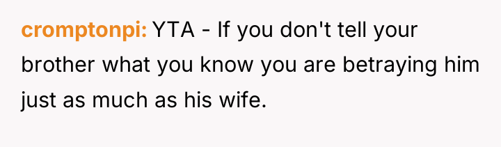 cromptonpi YTA - If you don't tell your brother what...