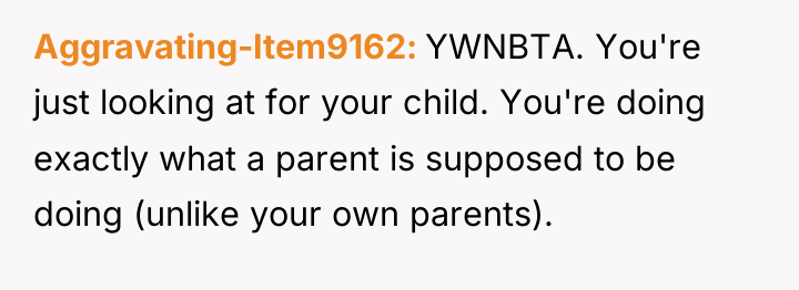 Aggravating-Item9162 YWNBTA. You're just looking at for your child. You're...