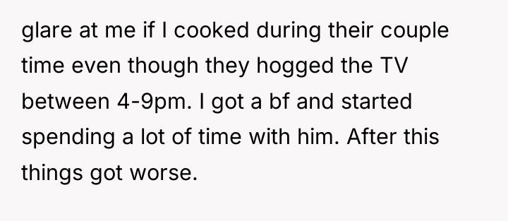 glare at me if I cooked during their couple time...