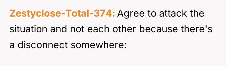 Zestyclose-Total-374 Agree to attack the situation and not each other...