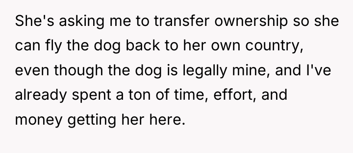 She's asking me to transfer ownership so she can fly...