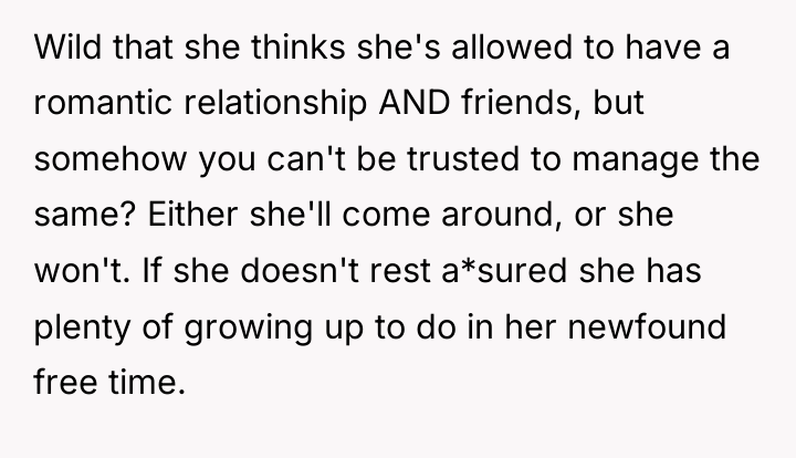 Wild that she thinks she's allowed to have a romantic...