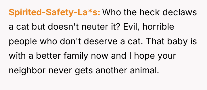 Spirited-Safety-La*s Who the heck declaws a cat but doesn't neuter...