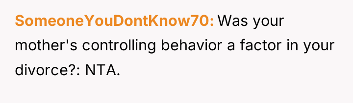 SomeoneYouDontKnow70 Was your mother's controlling behavior a factor in your...