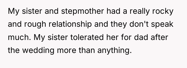 My sister and stepmother had a really rocky and rough...