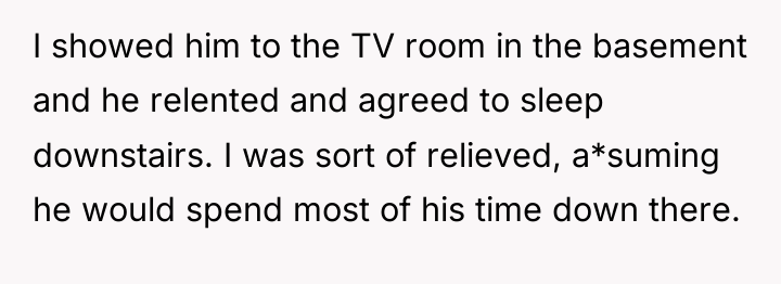 I showed him to the TV room in the basement...