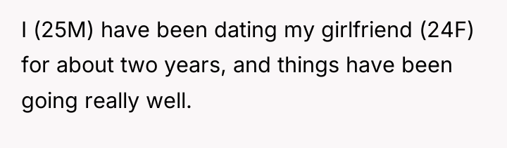 I (25M) have been dating my girlfriend (24F) for about...
