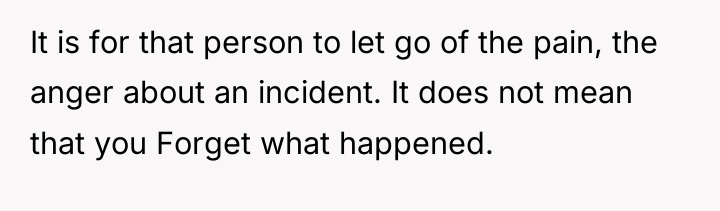 It is for that person to let go of the...