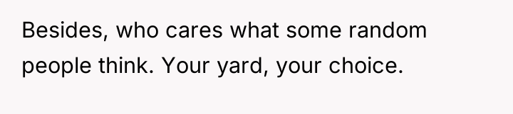 Besides, who cares what some random people think. Your yard,...