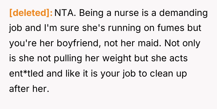 [deleted] NTA. Being a nurse is a demanding job and...