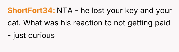 ShortFort34 NTA - he lost your key and your cat....