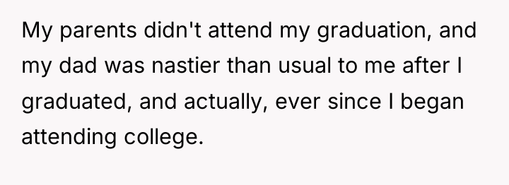 My parents didn't attend my graduation, and my dad was...
